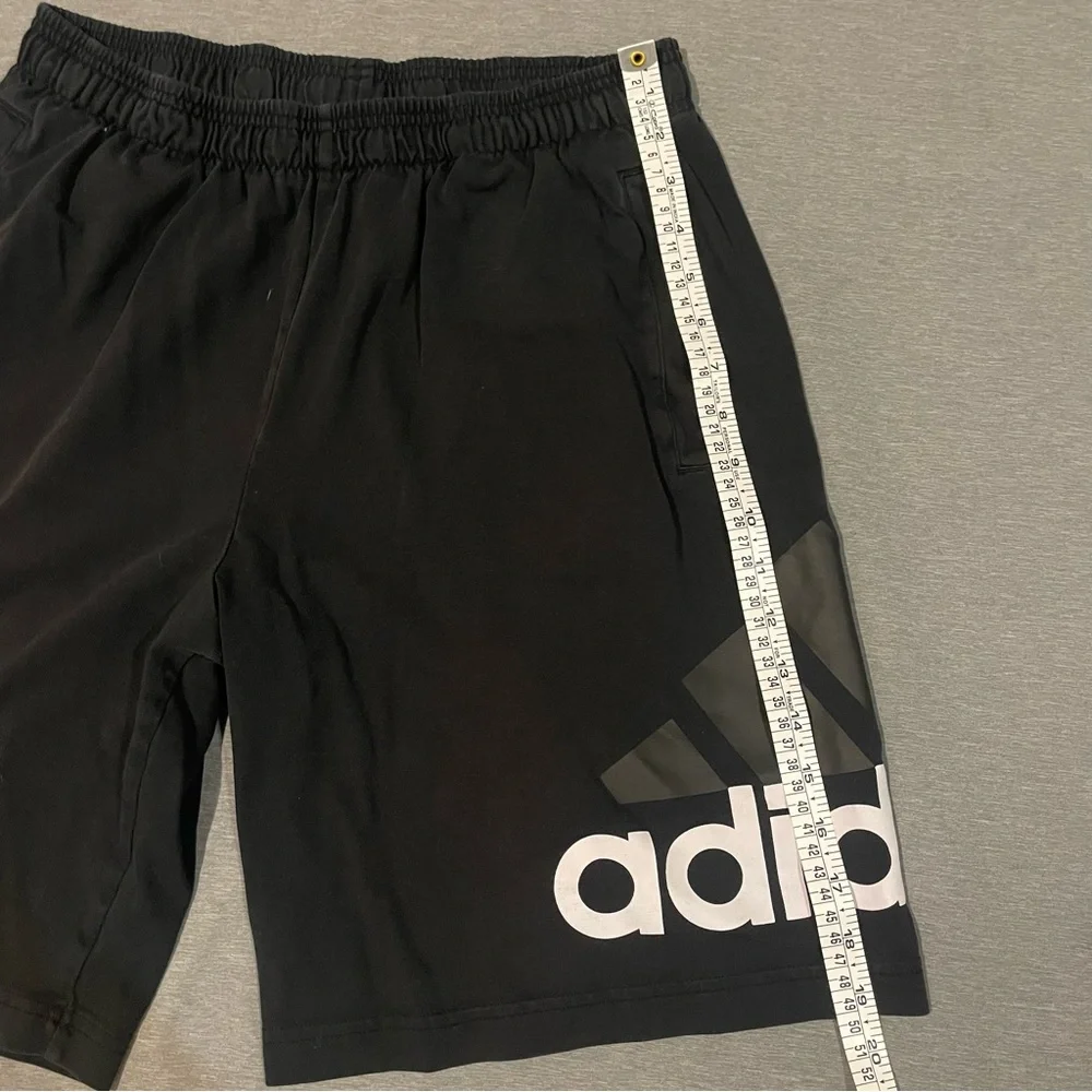 Adidas Black Cotton Blend Athletic Shorts Size Medium Elastic Waist Pockets - Picture 4 of 7